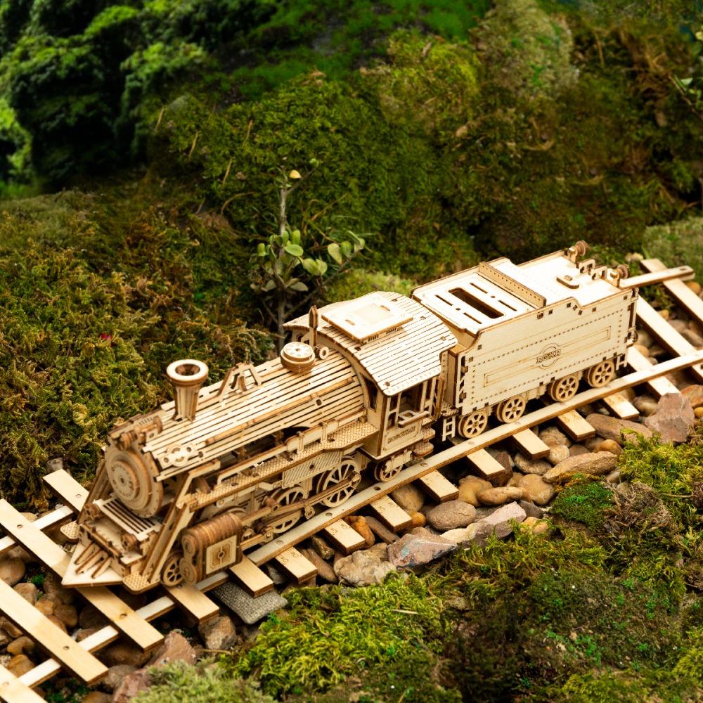 Montessori Toys Model Kit Mechanical Model Wooden Construction Kit 3D Wooden Puzzle Steam Train