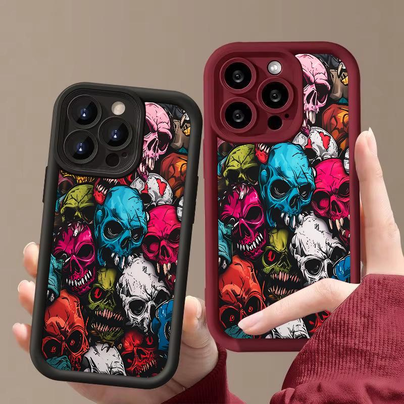 Модный яркий чехол для телефона с рисунком черепа для iPhone 17 16 15 14 13 12 11 Pro Max 17 Air 16E X XR XS 7 8 Plus Мягкая крышка