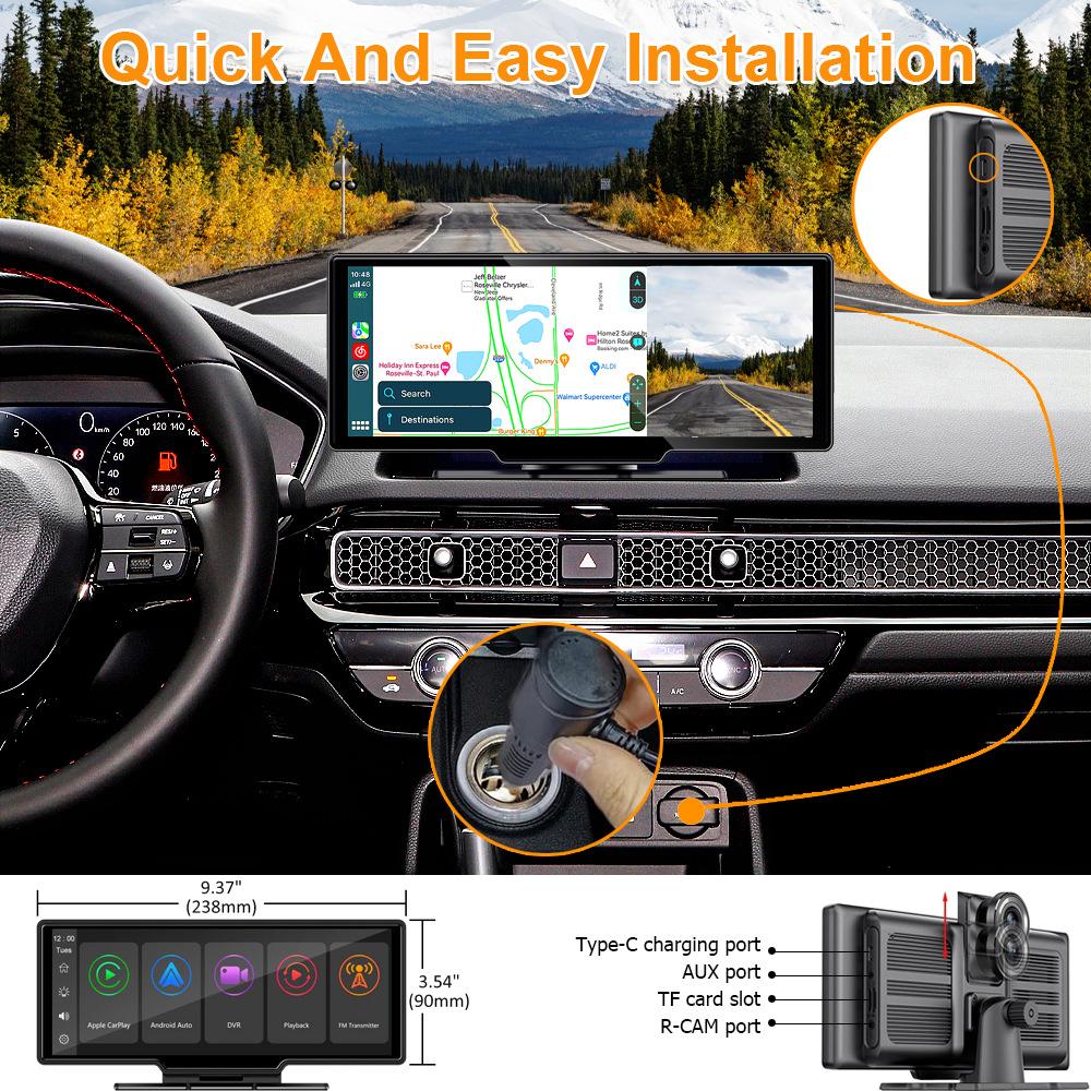 4K Высокое разрешение Беспроводной оптический датчик Carplay Автомобильный WiFi Навигатор GPS Двойная запись Видеорегистратор для вождения
