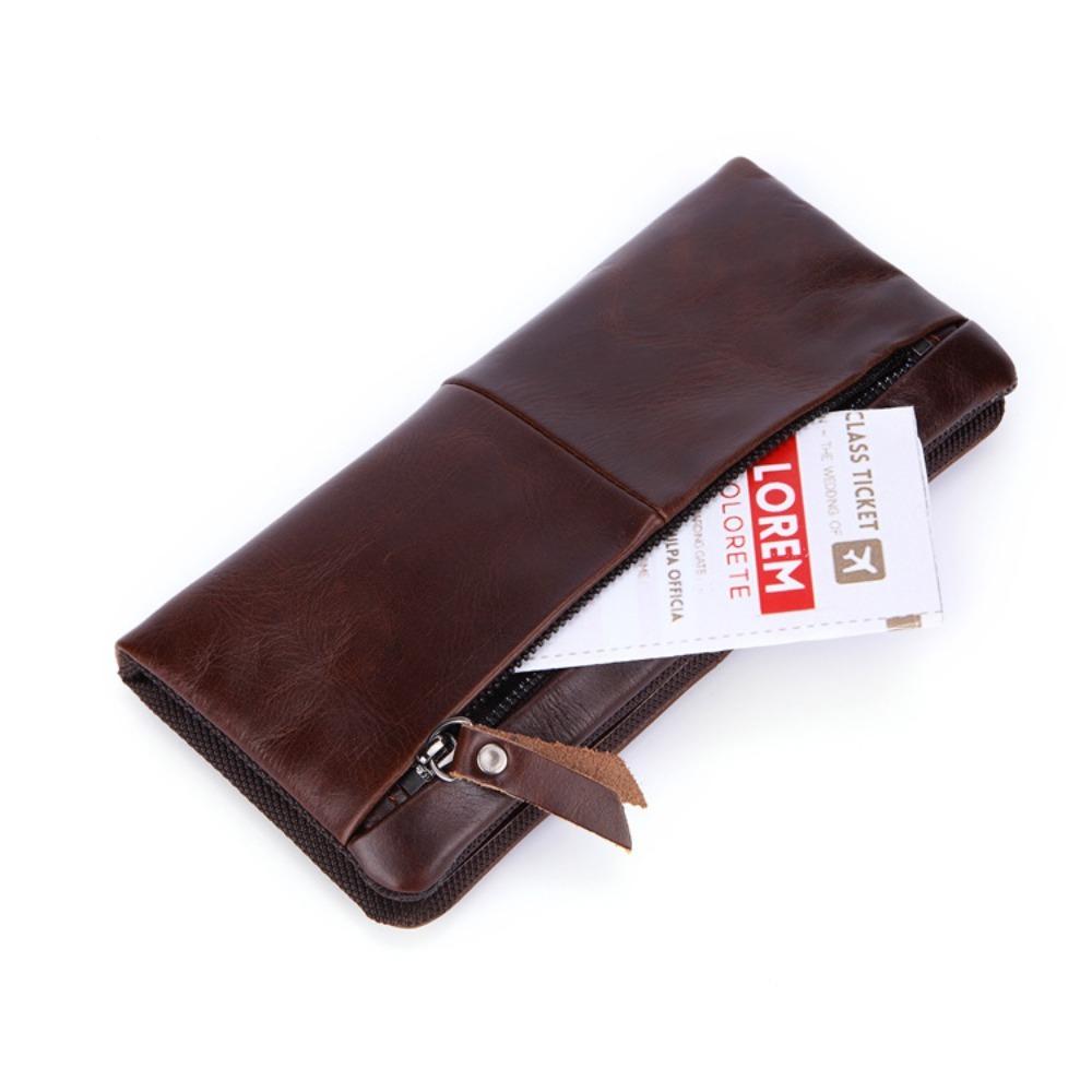 Кожаный мужской кошелек Бизнес-кэжуал Длинный клатч Многокарточный Коровья кожа Ретро Мужская сумка Ретро-стиль