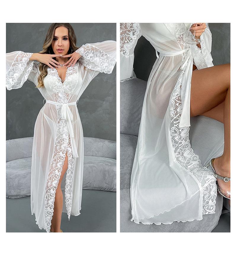 Сексуальный сетчатый халат с капюшоном и кружевной отделкой, нижнее белье с поясом