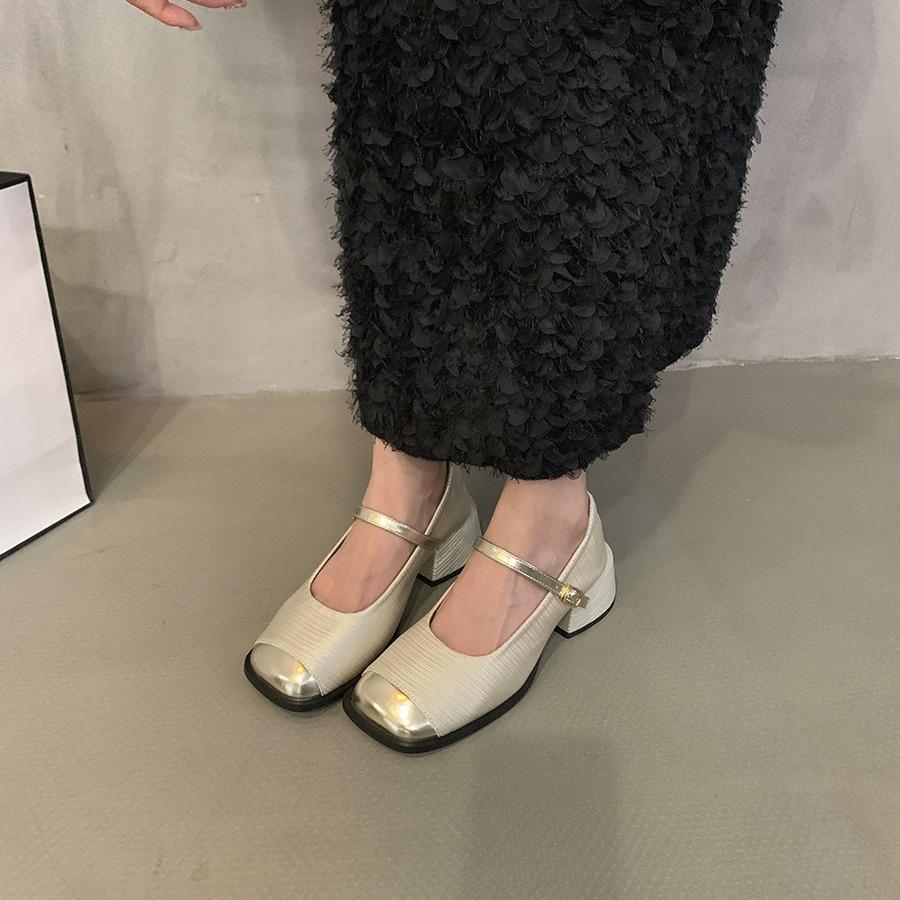 Весенние женские туфли-лодочки 2024 года, новые элегантные туфли на низком каблуке с мелкой пряжкой в британском стиле, женские туфли Мэри Джейн Zapatillas Mujer