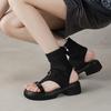 Casual Black Round Head Rubber Soft Sole Platform Sandals New Women's Roman Sandals Side Zipper Size Women's Shoes