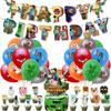 39x Miner Birthday Party Supplies Pixel Theme Include Cake Topper Banner Balloon