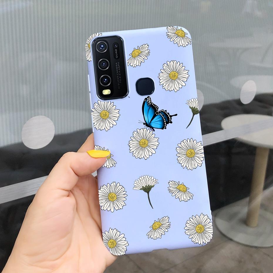 Модный милый чехол из силикона с рисунком цветов и молока для Vivo Y30 1938 Y50 1935 Черный мягкий ТПУ чехол для телефона для Vivo Y 30 50 Y30 2020 Задняя крышка