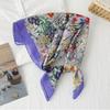 Flower Cotton Linen Square Scarf Square Floral Kerchief Simple Scarf Hair Band  Spring Summer