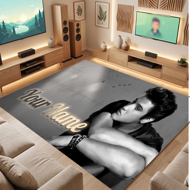 Elvis Presley Personalized Crystal Velvet Carpet, Customized Name Text Soft Anti‑Slip Rug for Living Room Bedroom