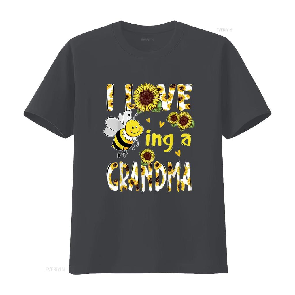 T Shirt for Women Mother s Day I Love Being A Grandma Sunflower Bee Casual Tops Black 2X Large vintage Washed Stretched