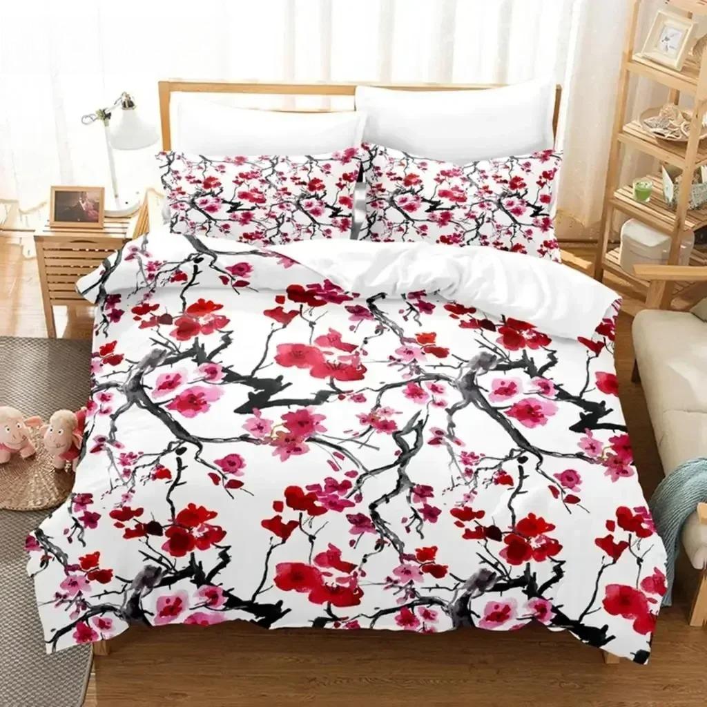 Floral Duvet Cover Sets Double Bed Scenic Quilt Cover Single Bed Queen Bedding Set With Pillowcase Polyester