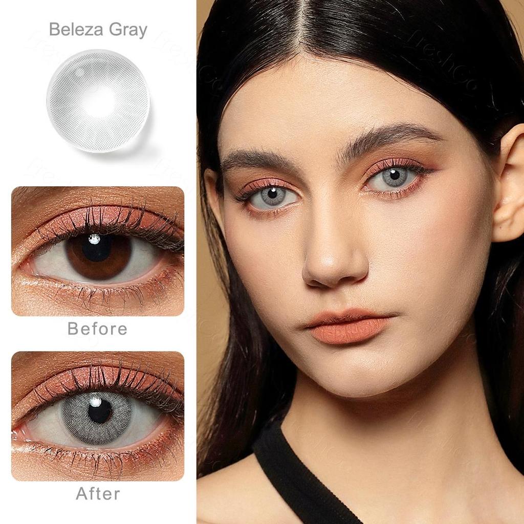 FreshGo Soft Color Contact Lens Gray Coloured Contact Lenses for Eyes Cosmetic Beautiy Pupils 1 Pair Yearly Contact Lenses