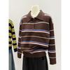 Винтажный трикотажный свитер с отложным воротником поло, осенне-зимний дизайн, повседневный контрастный полосатый свитер, женская верхняя одежда