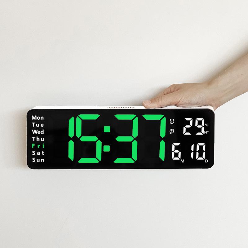 13" Large Display Digital Clock, 2-in-1 Tabletop & Wall Mount, Temperature, Day of Week, Multiple Alarms, Minimalist Living Room Clock, 6629