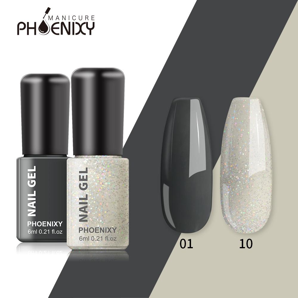 PHOENIXY 2PCs 6ml Nail Gel Varnish Kit: UV Gel Nail Colorful Sequins Gel Polish, Lasting Glitter Soak Off Varnish