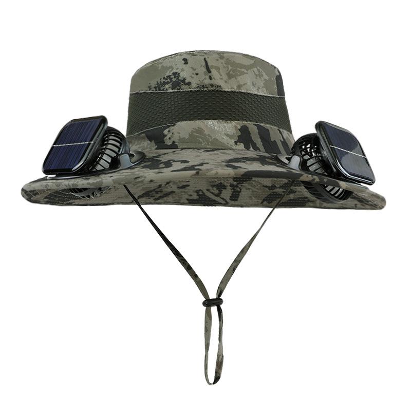 Summer outdoor mountaineering fishing sun protection visor hat camouflage eaves men's bucket hat double fan solar hat