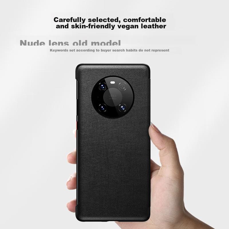 Ekakashop Smart View Flip Case for Huawei Mate 40, Full Protection Anti-Drop Business Leather Cover for Mate 40e - Mysterious Black