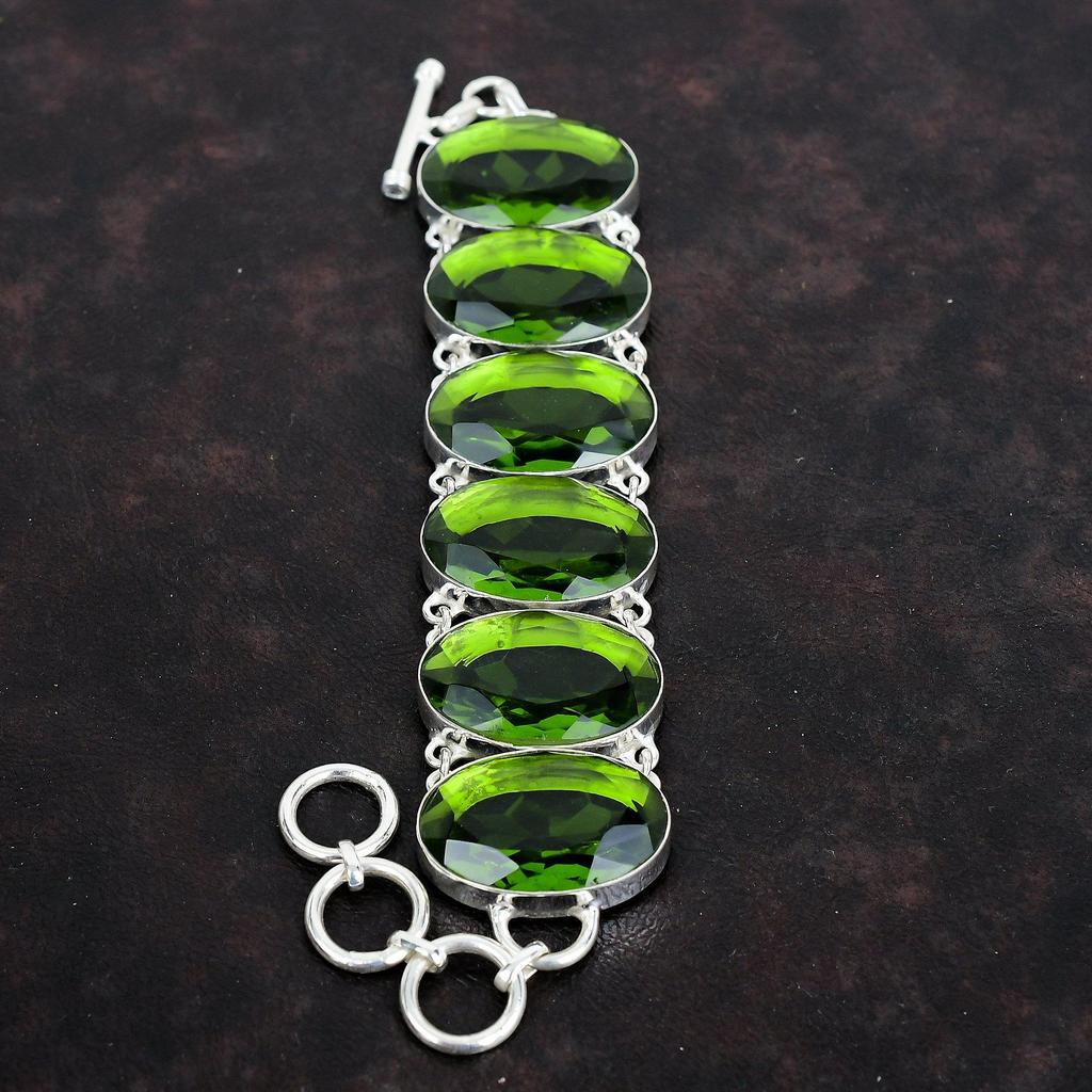 Граненый браслет из перидота ручной работы, браслет из драгоценных камней, уникальное украшение, браслет из стерлингового серебра 925 пробы, браслет с регулируемой цепочкой, подарки на годовщину