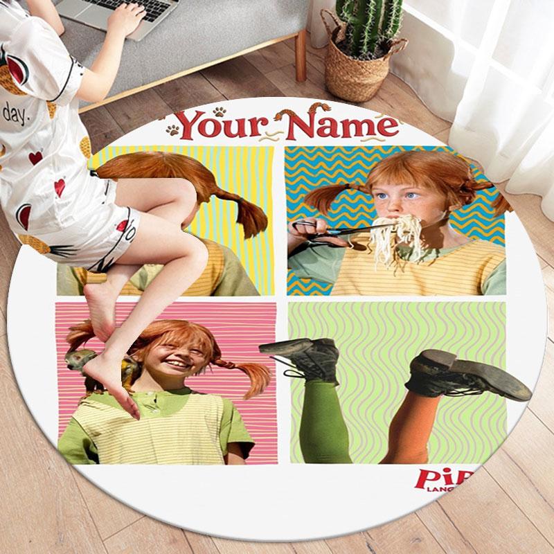 Pippi Longstocking Custom Name Round Area Rug,Carpet Rug for Living Room Bedroom Sofa Playroom Decor,Non-slip Floor Mat