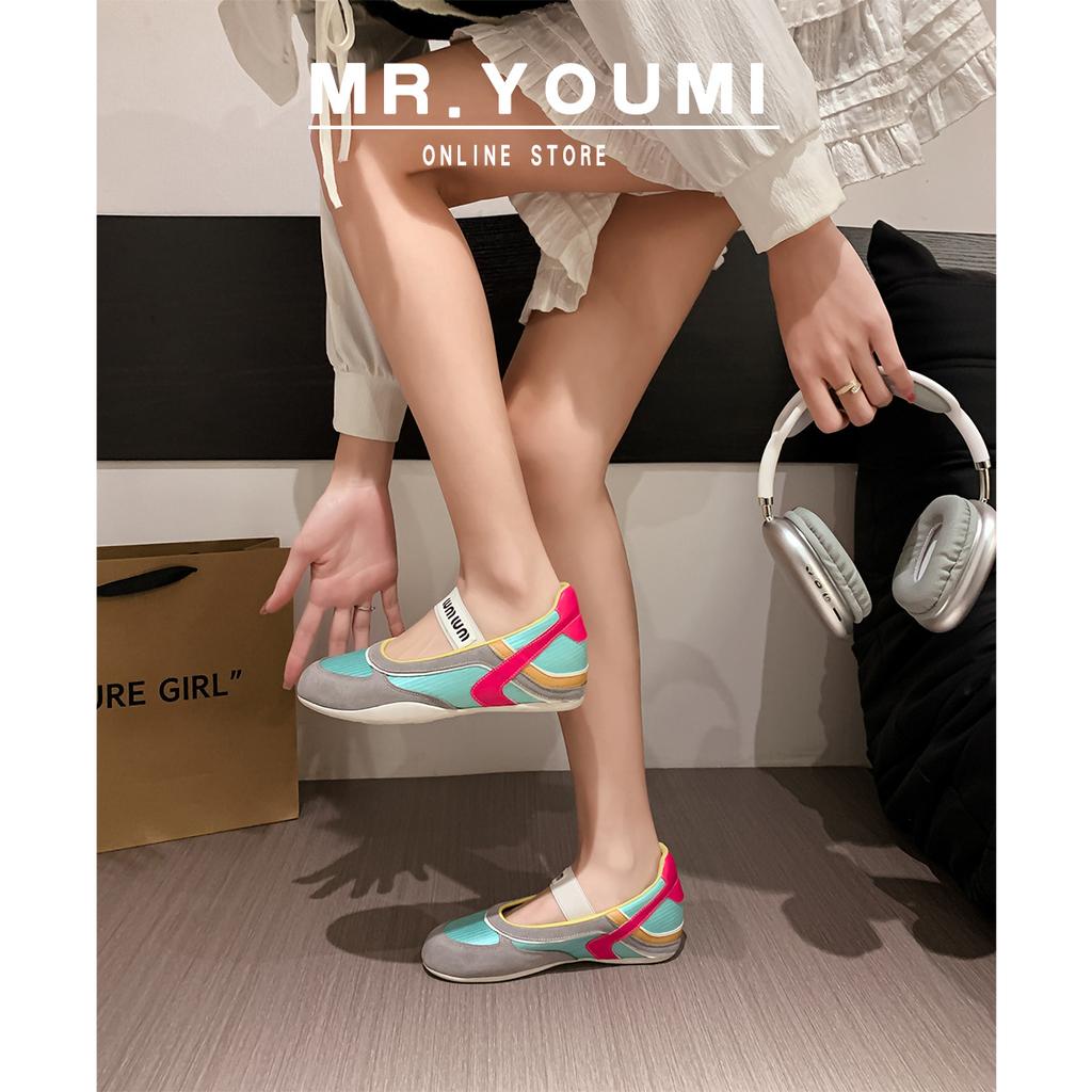 Cowhide Version~ Miu's Leather Color Matching Niche Function Mary Jane Shoes with Light Mouth German Training Shoes Women's Casual Shoes