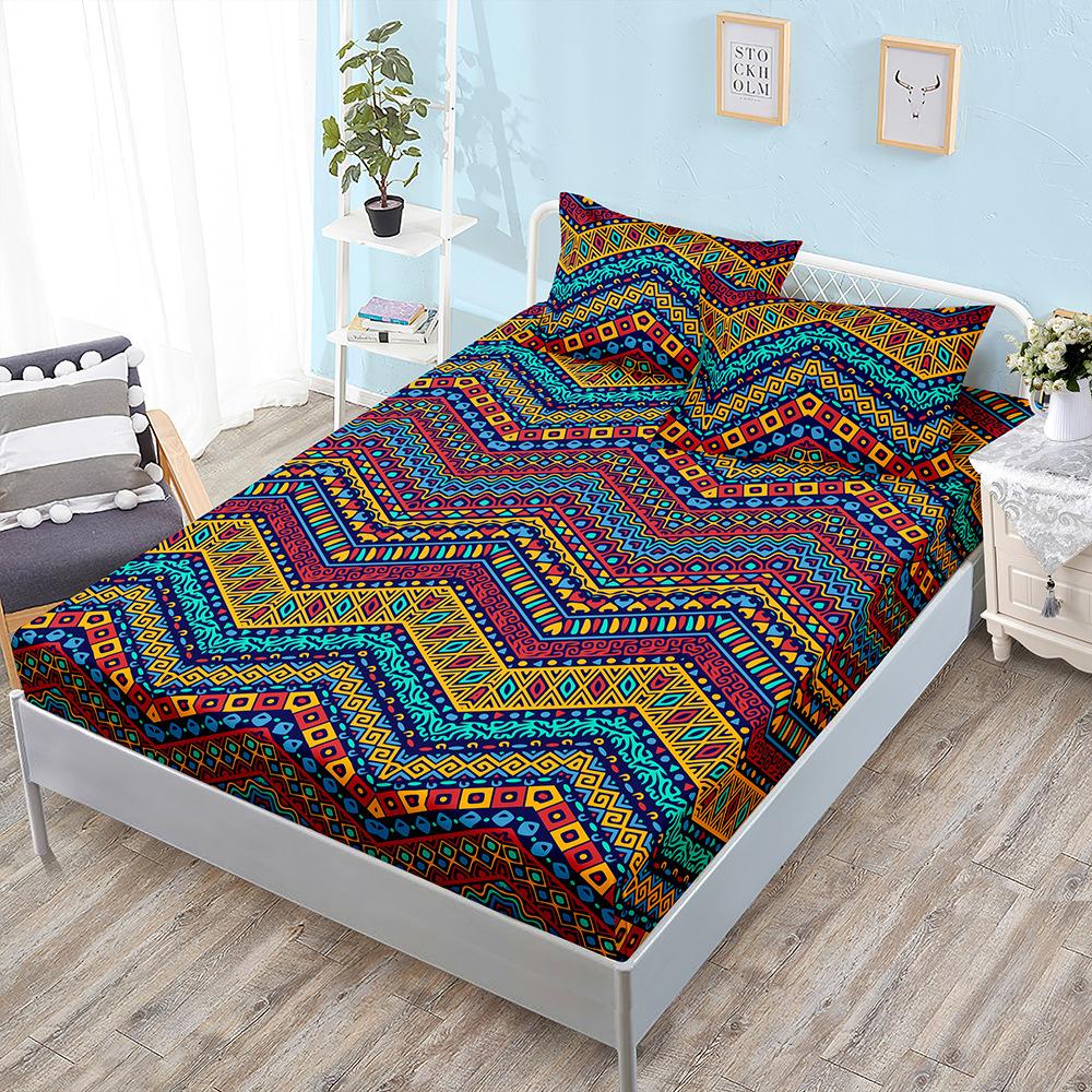 Three-Piece Mattress, Bed Cover, Bohemian Ethnic Style Mattress Protective Cover