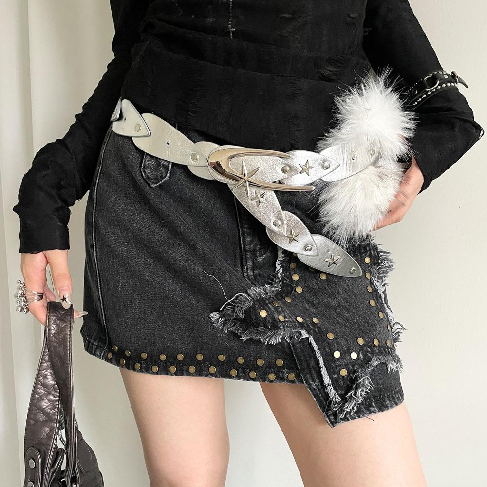 Rivet Furry Fur Belt PU Leather Plush Belt Vintage Y2K Waistband Jeans Decor