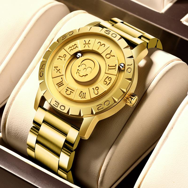 FOXBOX Watch Fashion Floating Magnetic Pointer Free Ball Bearing Creative Simple Waterproof Quartz Watch for Men
