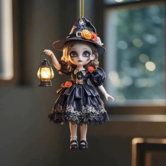 Yousheng Halloween Witch Car Pendant Pumpkin Lanterns Bat Elements Rearview Mirror Ornament Gothic Tabletop Hanging Accessories