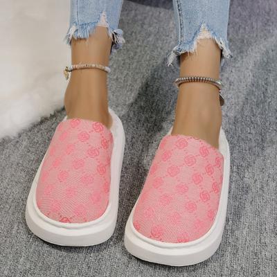 Мода 2025 Женские платформенные шлепанцы больших размеров с принтом, повседневная обувь для дома с закрытым носком, мягкая и теплая, для ежедневной носки