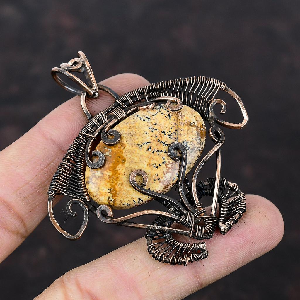 Picture Jasper Pendant Copper Wire Wrapped Pendant Tortoise Jewelry Gemstone Pendant Copper Wire Wrap Jewelry Handmade Pendant Gift For Him