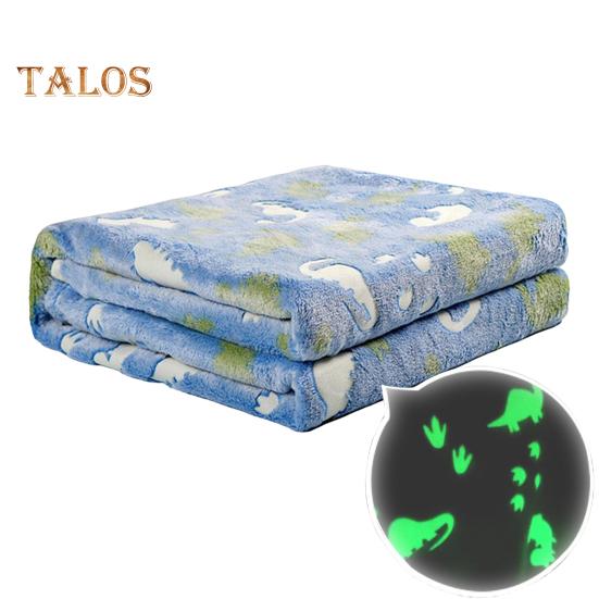 Double Sided Flannel Luminous Blanket Star Moon Dinosaur Graphics Glow-in-the-Dark Blanket Thermal Blanket for Kids Bed Stroller Car or Couch