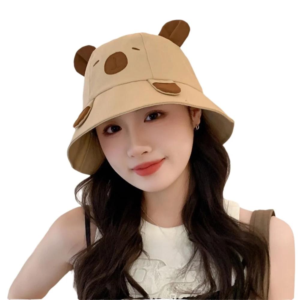 Spring Summer Bucket Hat For Women Men Cute Dog Ear Bear Nose Cartoon Fisherman Hat Outdoor Sun Hat Mountain Travel Beach Cap