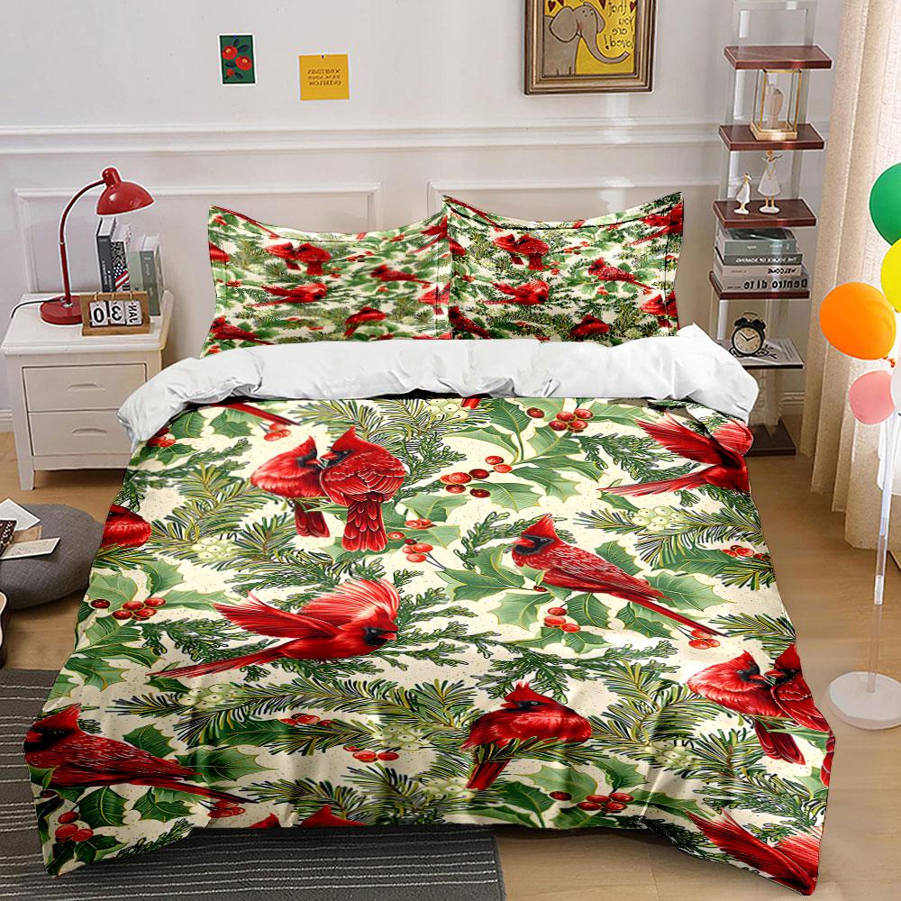 Red cardinals, holly leaves. Bedding sets Duvet cover sets Duvet covers Pillowcases(1 * Duvet Cover 2 * Pillowcases without duvet insert)