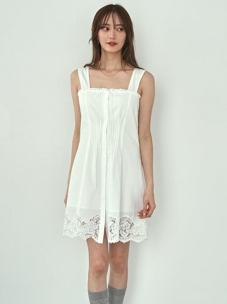 cotton mini dress Lace-trimmed