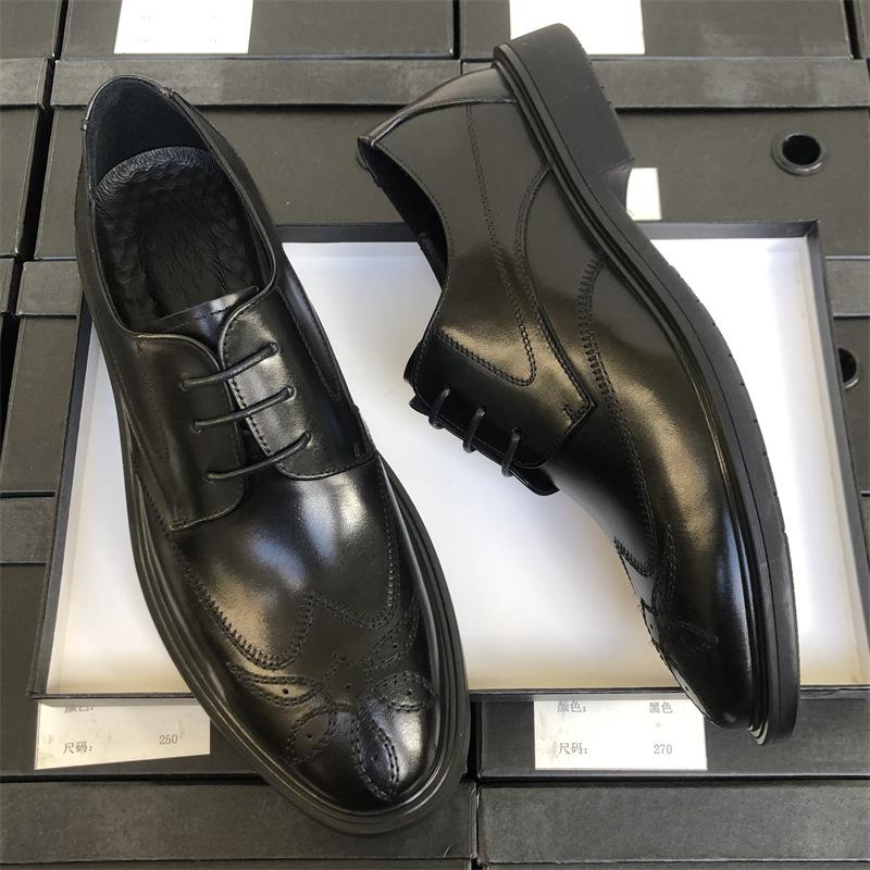 Брок Кожаная обувь Мужская Деловая Платье Кожа Дышащая Костюм Рабочая Обувь для Поездок Мужская Кожаная Обувь Жених Свадебная Обувь