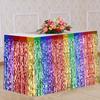 1Pc/2Pcs Rainbow Wavy Table Skirt Metallic Tinsel Foil Fringe Streamers for Birthday Wedding Fiesta Party Decoration