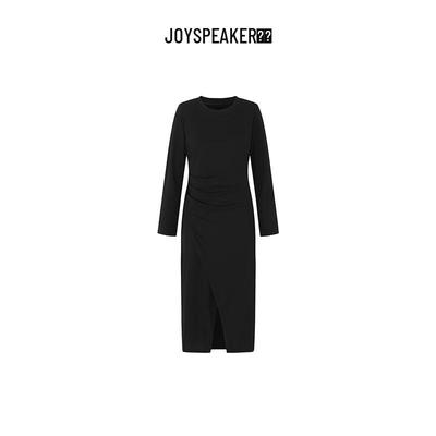 JOY SPEAKER Женское облегающее платье с длинным рукавом, круглым вырезом и разрезом