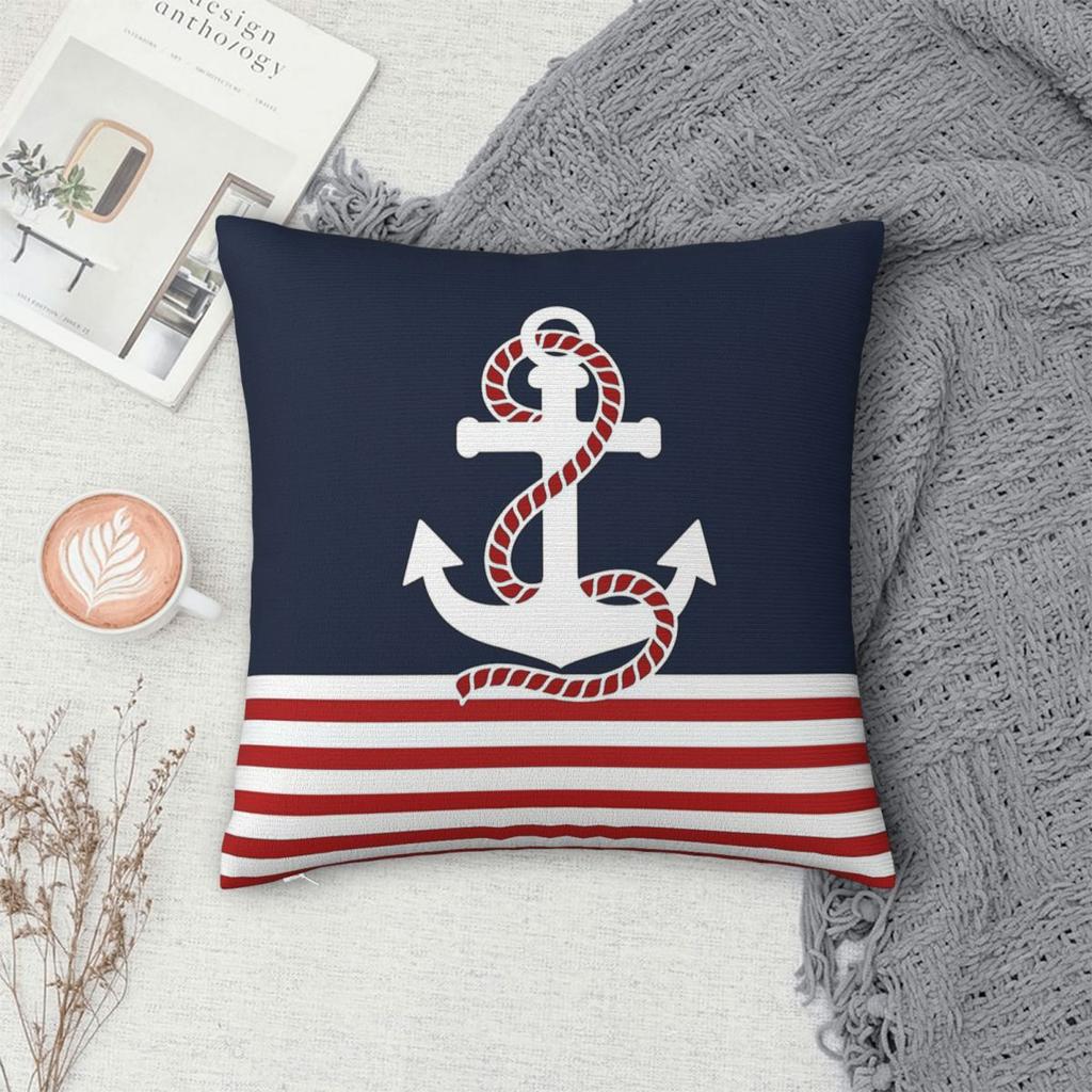Nautical Red Navy Anchor Square Pillow Cases Cushion Covers Awesome Zippered Decorative Pillowcase for Sofa 45*45cm