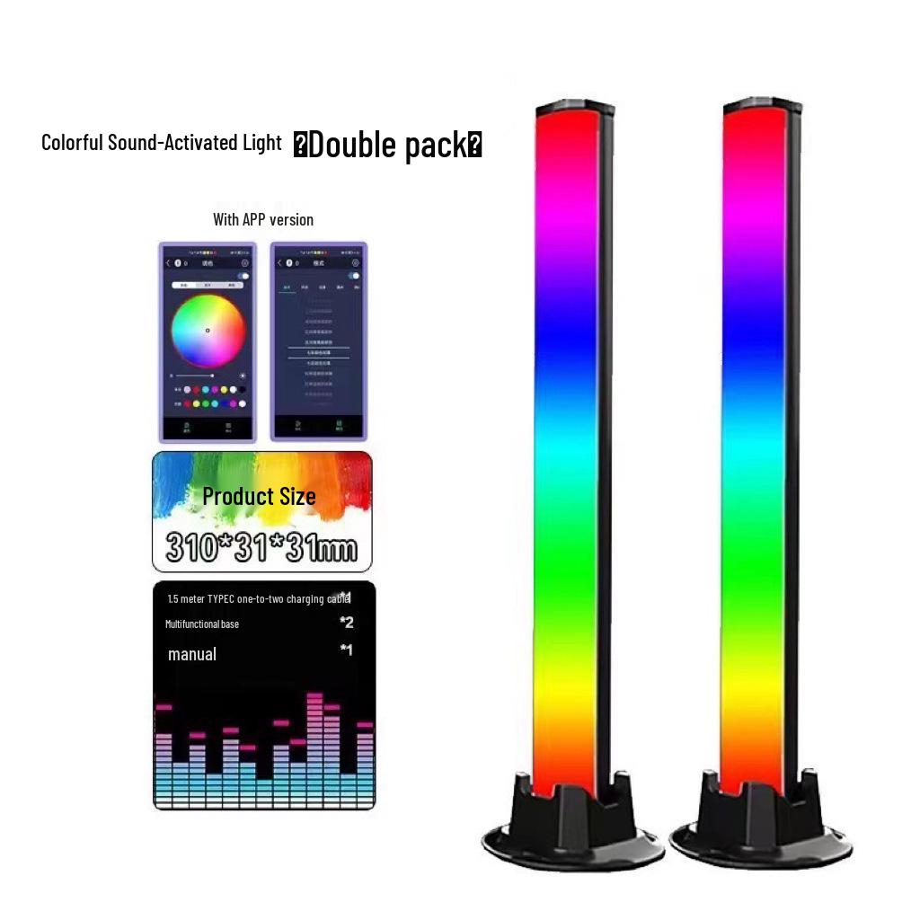 3D RGB Sound-Activated Rhythm Light: Double-Sided, Bluetooth-Controlled Strip for Desktop, Car, or Room Atmosphere.