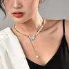 Pearl Butterfly Necklace Women'S Light Luxury Niche Design Sense Splicing Strange Pearl Collarbone Chain Neck Chain Sweater Chain