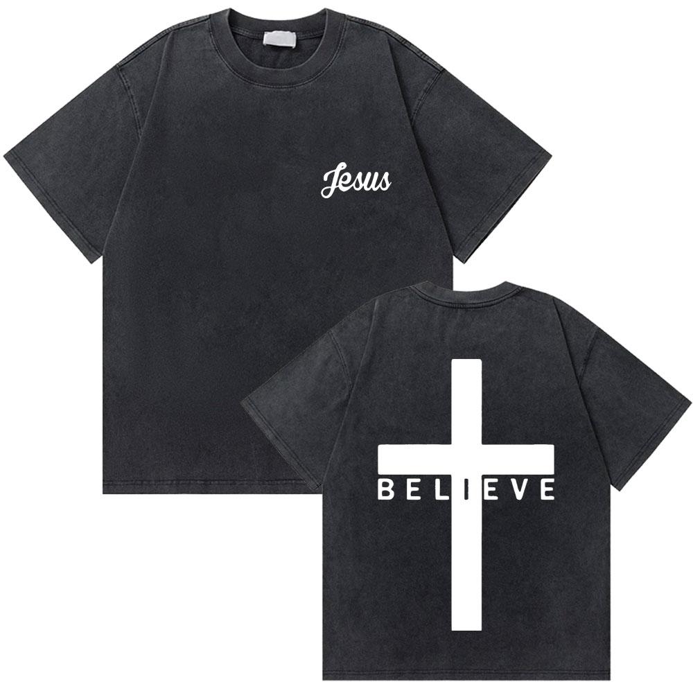 Washed Vintage Christian Jesus Graphic Tshirt Male High Quality Cotton Tshirts Men Hip Hop Gothic Oversized T Shirt Streetwear