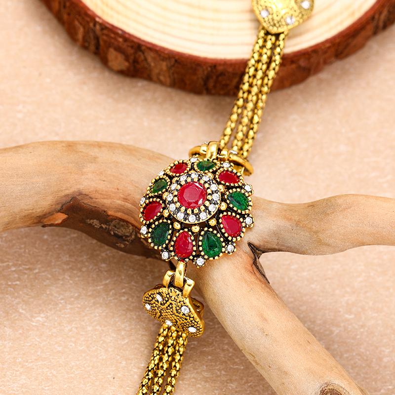 Turkey Bracelet For Women Tibetan Alloy Red Resin Gold Color Bangle Retro Bohemian Roman Royal Zircon