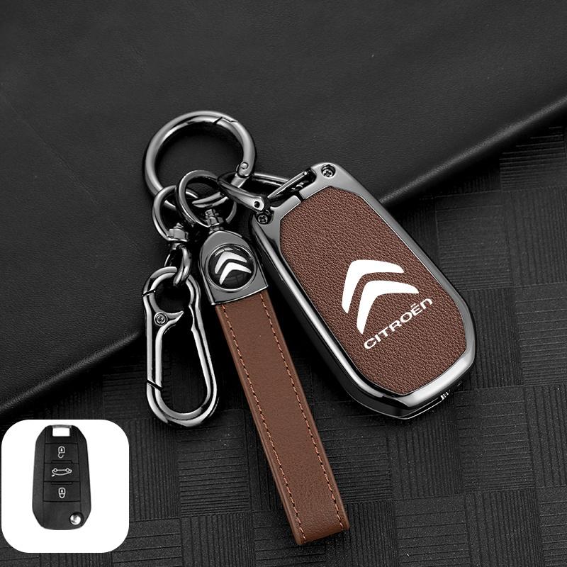 Zinc Alloy Leather Car Flip Remote Key Case Cover Protector Shell Durable Good Use For Citroen C3 C4 CACTUS C6 C8 Accessories