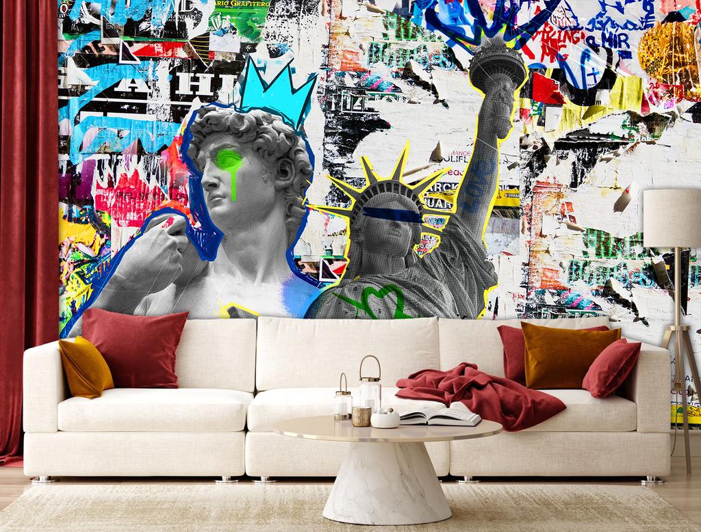 Wallpaper Sculpture of David and Statue of Liberty NYC