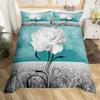 Rose Duvet Cover Set Red Rose Floral Bedding Sets Flower Butterfly Comforter Cover for Women Modern Fashion Marble Quilt Cover