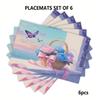 4/6 шт. Прямоугольные подставки под тарелки - 12x18 дюймов, Эстетичные настольные коврики с принтом розы и бабочки, Дизайн с 2D-элементами