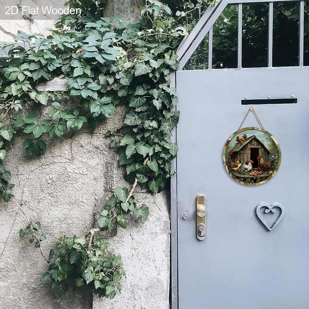 2pcs Funny Russian Henhouse Wooden Sign with Chicken Pattern - Retro Decorative Plaque for Chicken Coop, Farm Decor - Animal-themed Ornament