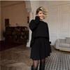 Women's Solid Color Crew Neck Sweater Plus Knit Pleated Skirt Suit