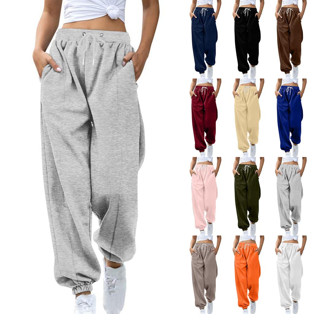 Women's Solid Color Casual Padded Warm Drawstring Loose Leisure Sweatpants Long Pants