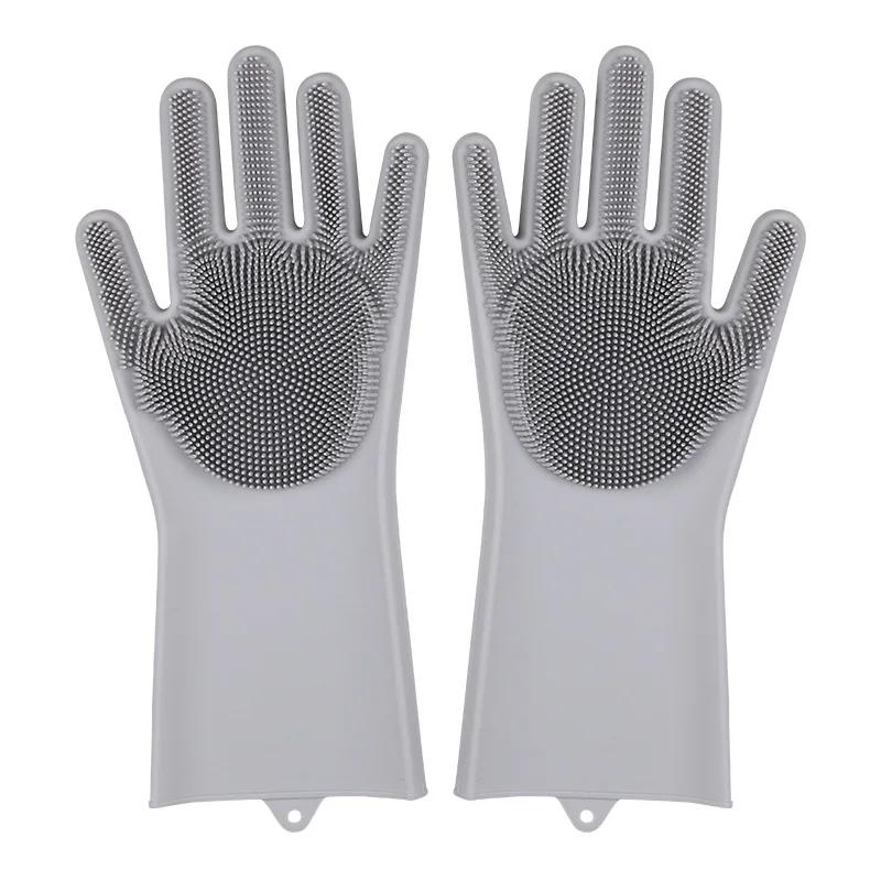 Dishwashing Cleaning Gloves Silicone Rubber Sponge Glove Household Scrubber Kitchen Clean Tools BPA Free