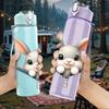 1PC Cute Rabbit Zipper Surprise Cartoon Portrait 750ml Color Plastic Sports Water Bottle Leakproof Flip Straw Lid Suitable for Sports Office Home Use
