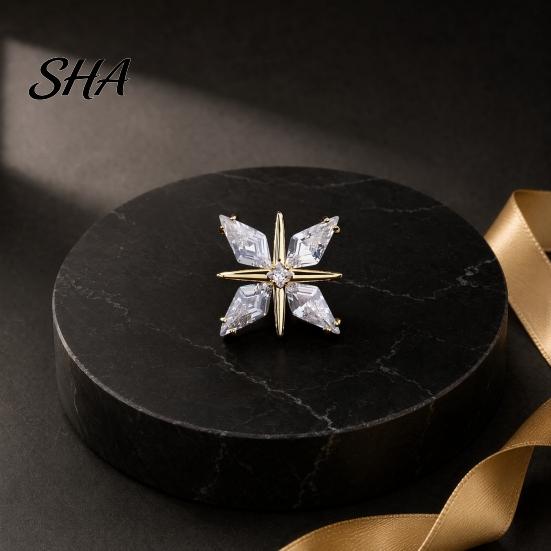 Brooch with Invisible Safety Pin Buckle, Star Shape Lapel Cubic Durable Jewelry Accessory Zirconia Rhinestone Accent, for Suits Shirts Wedding Formal